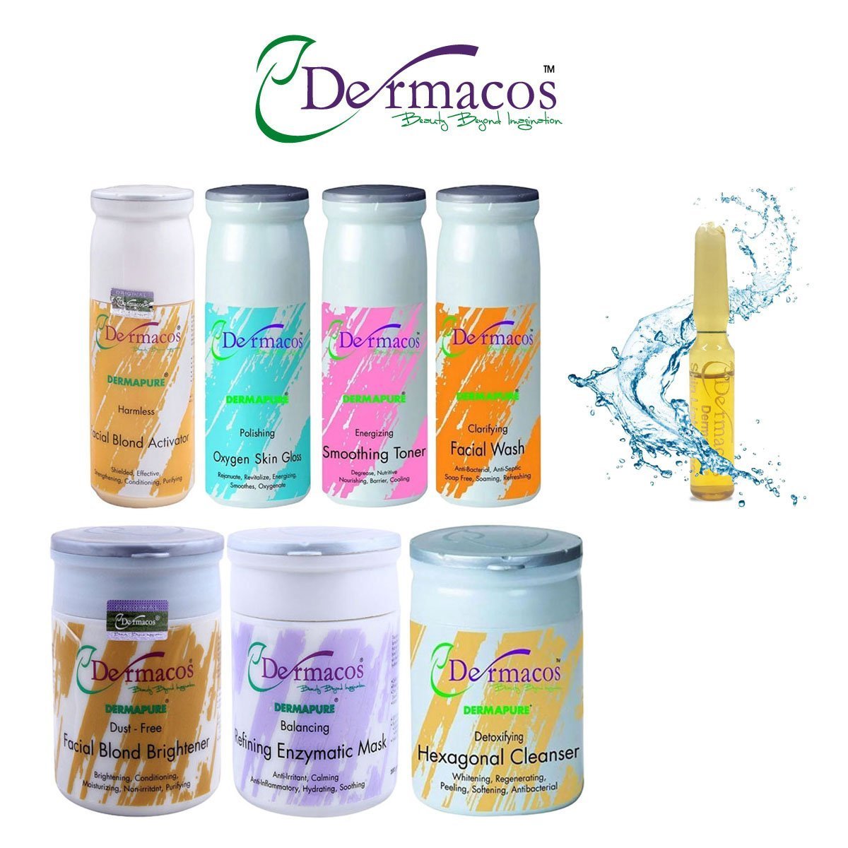 Dermacos Flawless Fusion Facial Kit  Pack Of 7 (200ml) + Free Skin Lightning Ampoule (2ml)