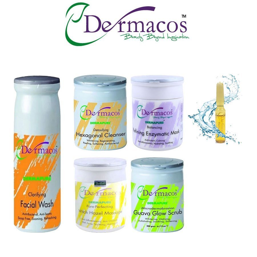 Dermacos Radiance Boost Facial Kit (200ml Each) Pack of 5 + FREE Skin Lightning Ampoule (2ml)