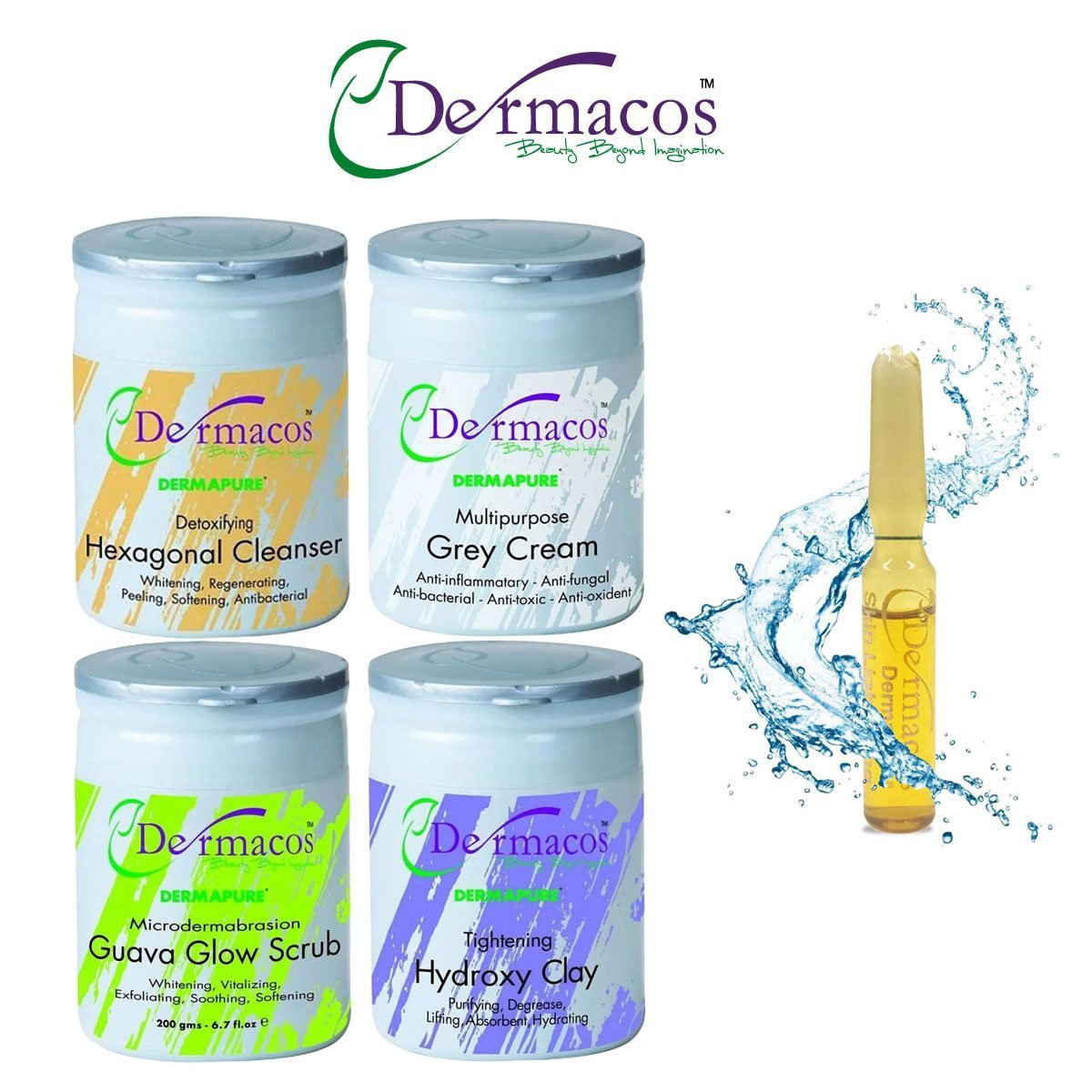 Dermacos Skincare Routine Facial Kit (200ml Each) Pack Of 4 + Free Skin Lightning Ampoule (2ml)