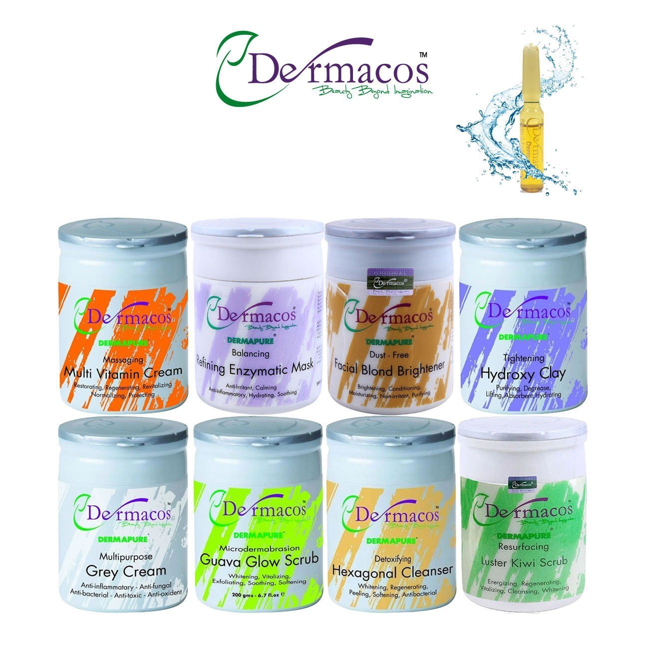 Dermacos Whitening Facial Kit Jars (200gm Each) Pack Of 8 + Free Skin Lightning Ampoule (2ml)
