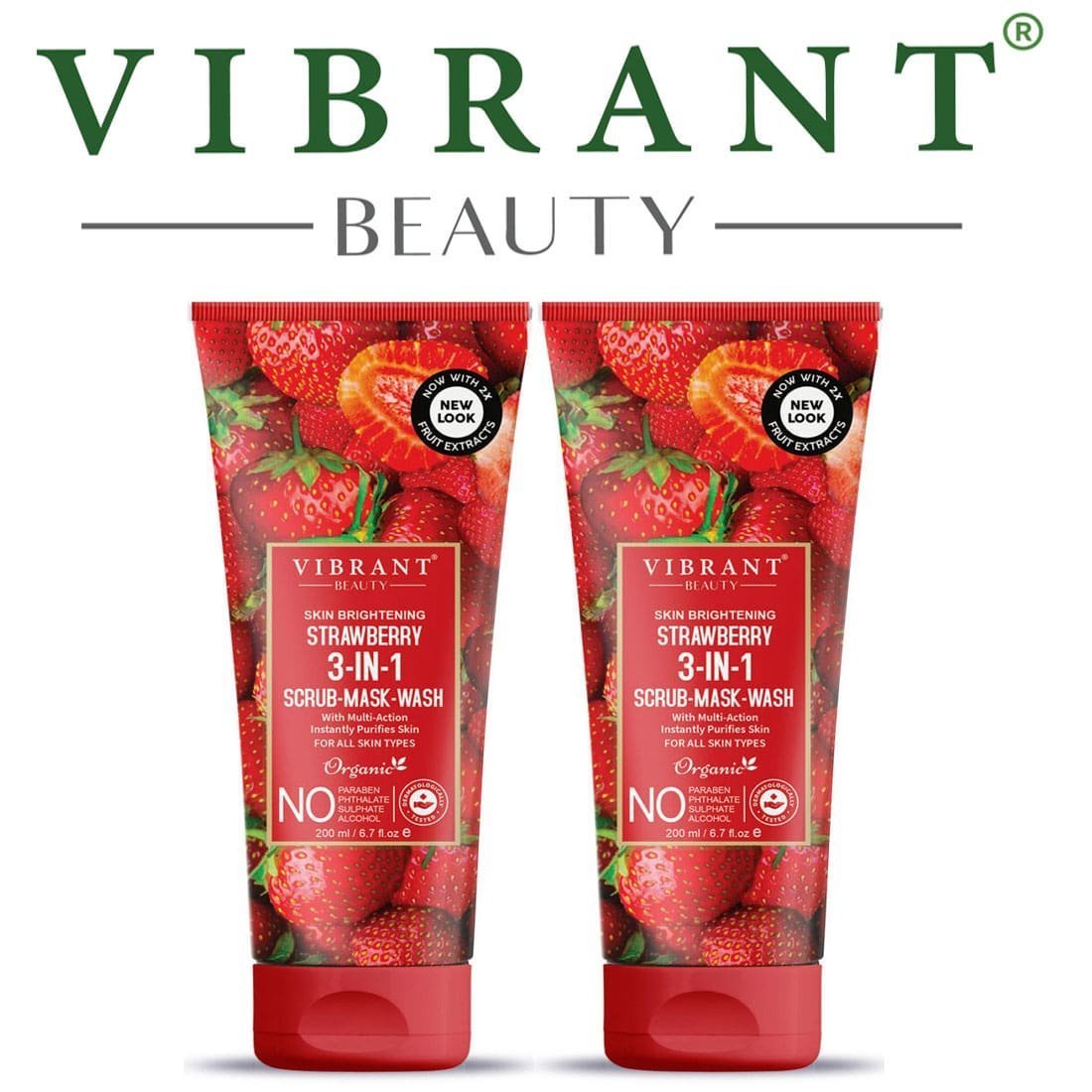 Vibrant Beauty Strawberry 3in1 Scrub-Mask-Wash (200ml) Combo Pack