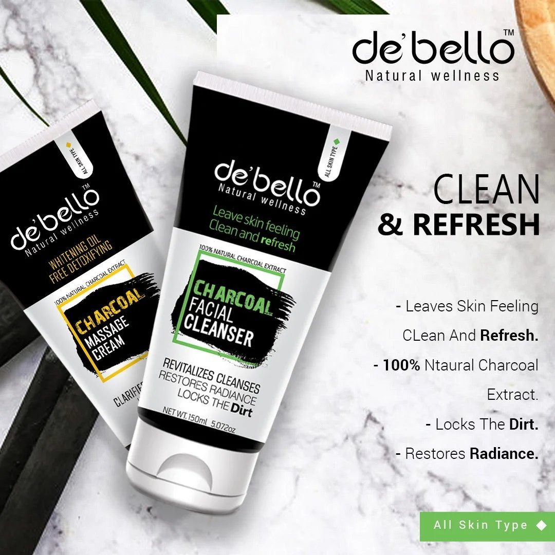 Debello Charcoal Massage & Facial Cleanser (150ml)