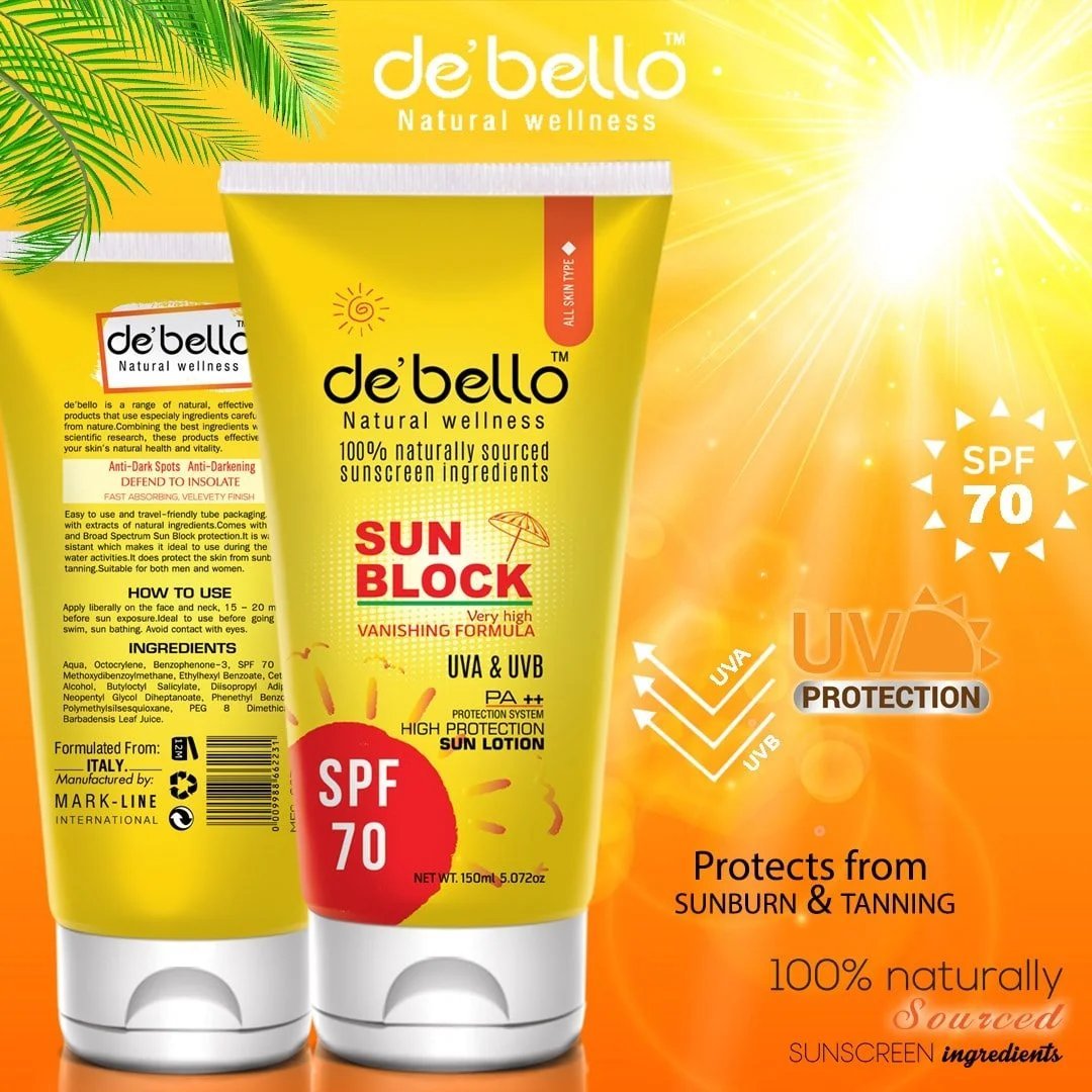 Debello Sunblock UVA & UVB SPF70 (150ml)