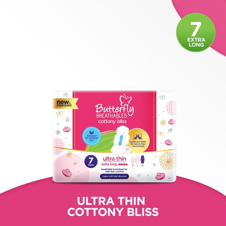 Butterfly Breathables Ultra-Thin Cottony Sanitary Pads Extra Long 7 Pcs