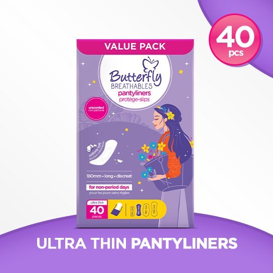 Butterfly Breathables Ultra-Thin Long Pantyliners Value Pack 40 pcs