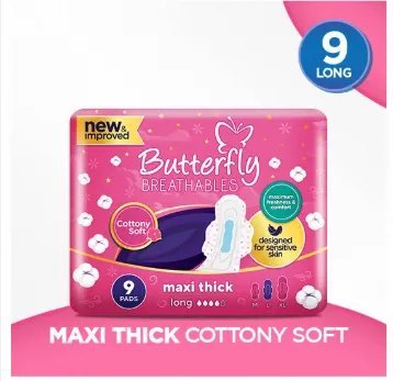 Butterfly Breathables Maxi Thick Cottony Soft Sanitary Pads Long 9 Pcs