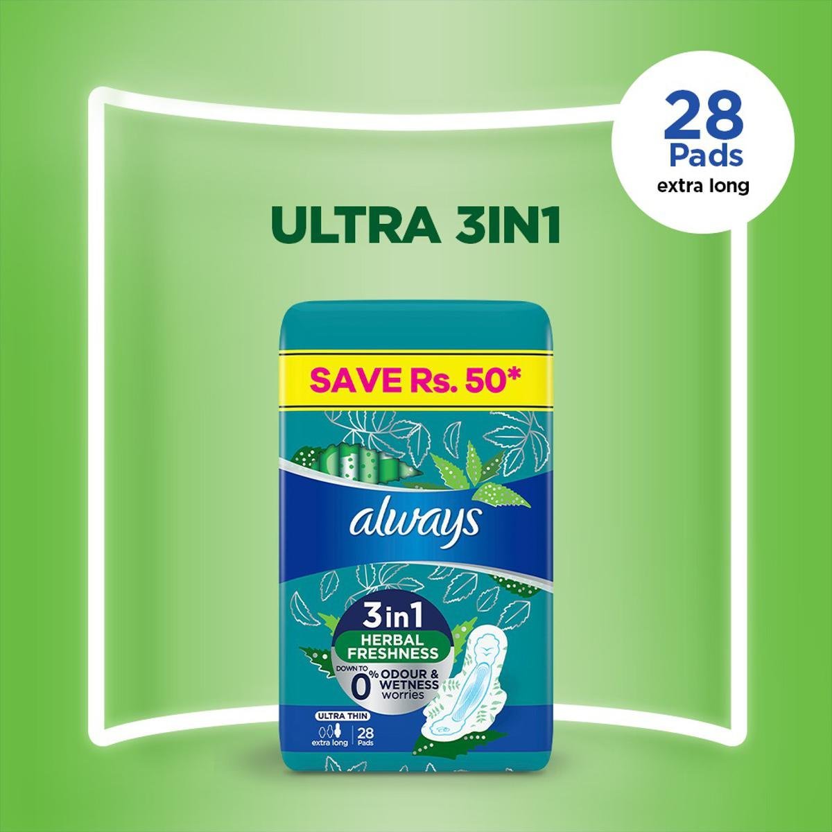 Always Ultra Sanitary Pads Extra Long Quatros 28 Pads