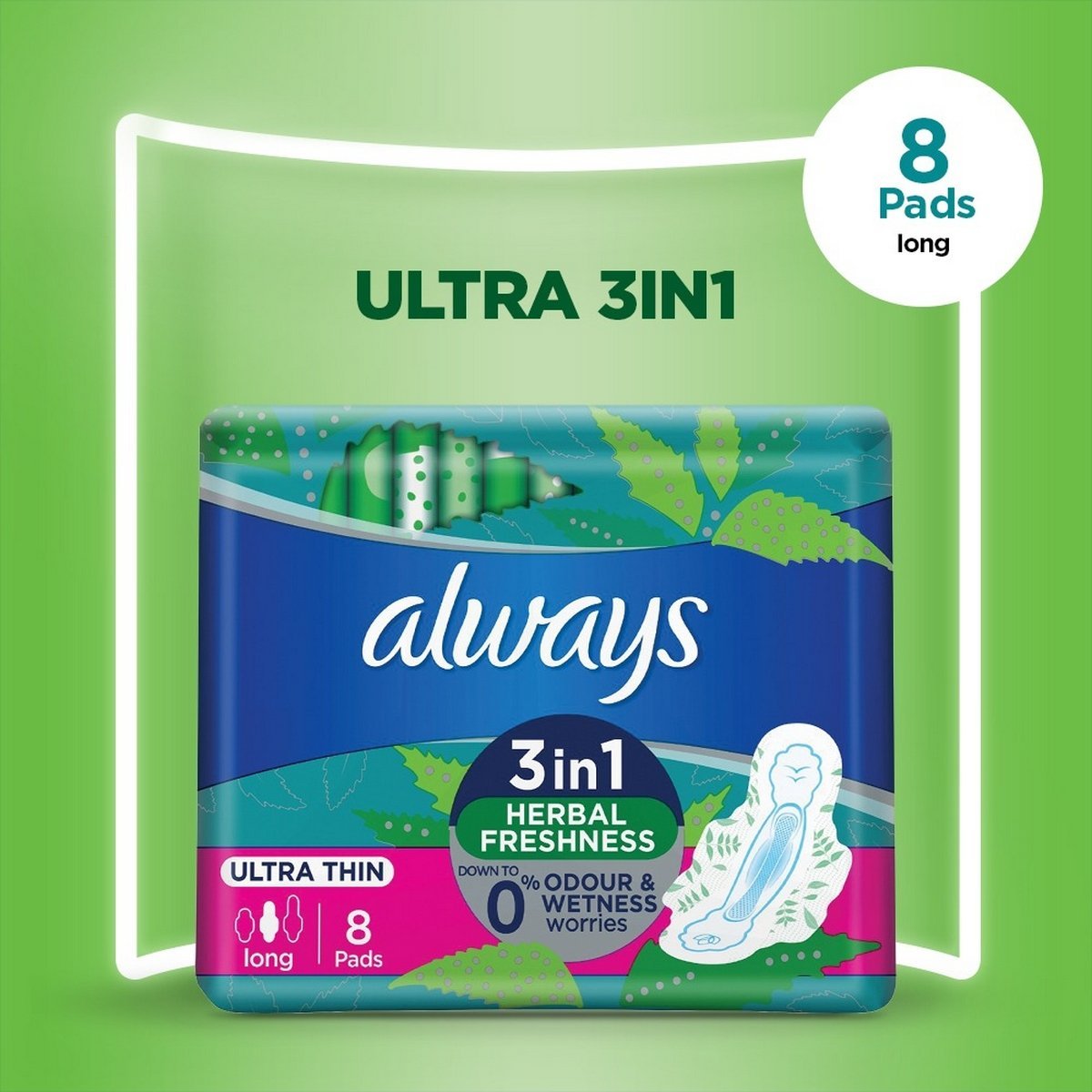 Always Ultra Thin Sanitary Pads Long Single 8 Count