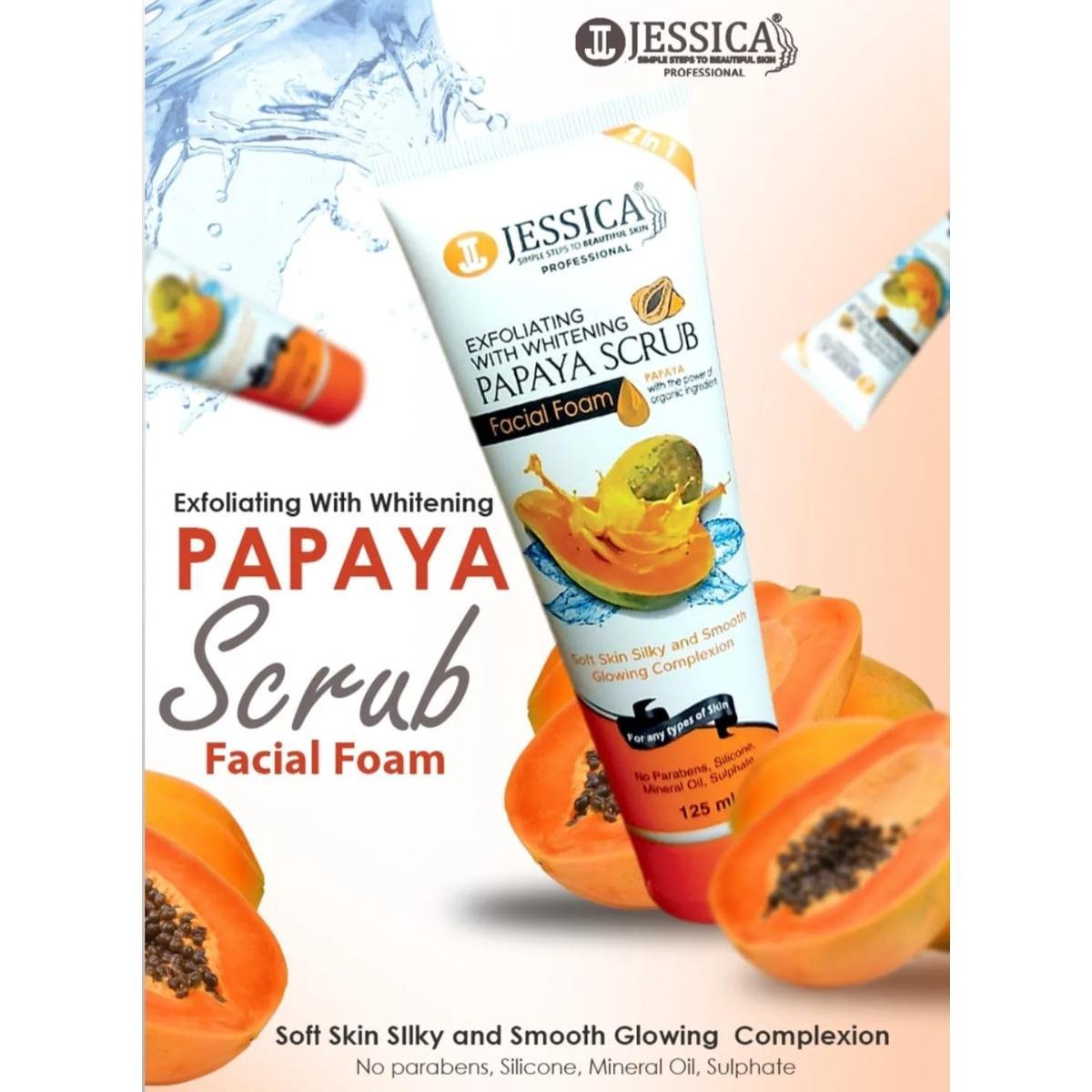 Jessica 2in1 Exfoliating Whitening Papaya Scrub Facial Foam (125ml)