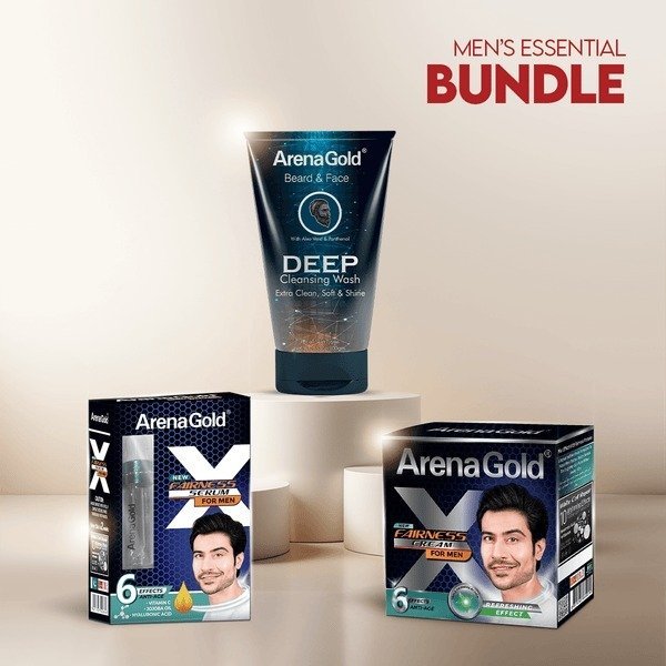 Arena Gold Mens Grooming Bundle (Serum, Men Skin Care Cream & Men Facewash)