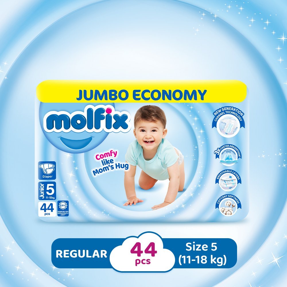Molfix Diaper Jumbo Pack Size 5, Junior (11-18kg, 44 Pcs)