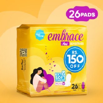 Embrace Sensitives Maxi Thick Sanitary Pads Extra Long Trio Pack (26 Pads)