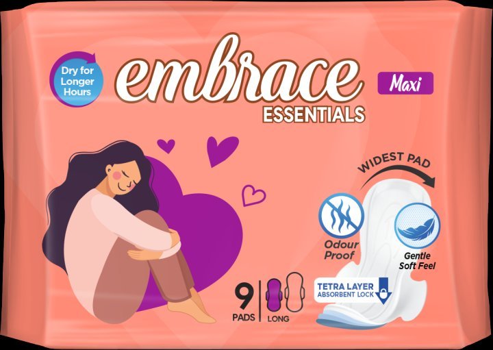 Embrace Essential Maxi Thick Sanitary Pads Long (9 Pads)