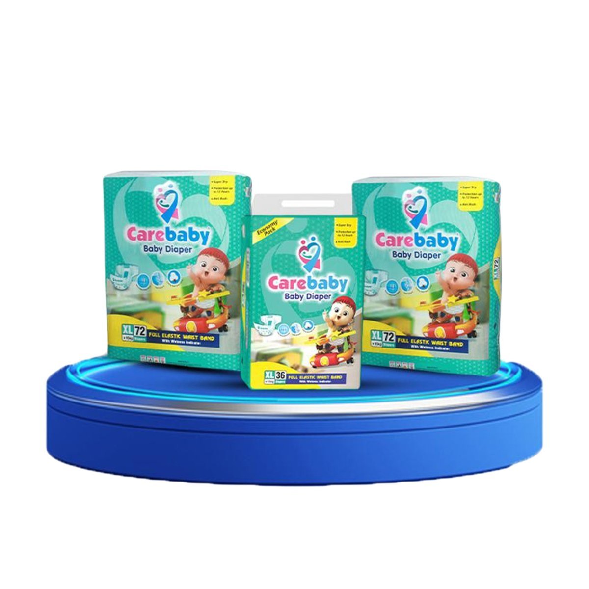 Carebaby Diapers (2 Mega Pack & 1 Economy Pack) X-Large Size 180 Count