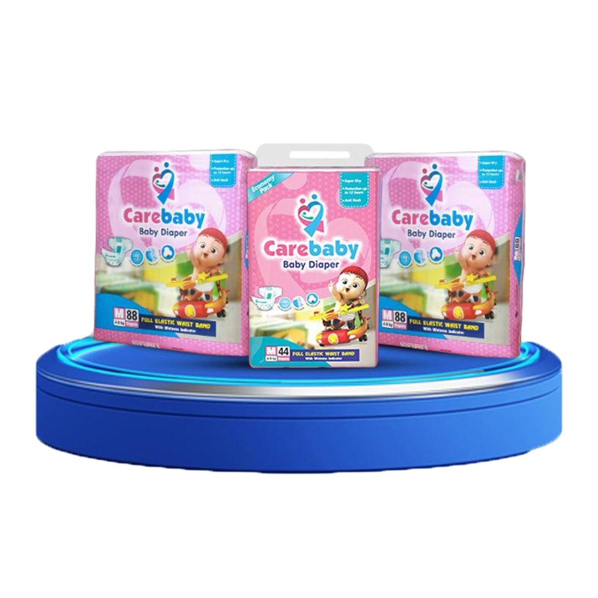 Carebaby Diapers (2 Mega Pack & 1 Economy Pack) Medium Size 220 Count