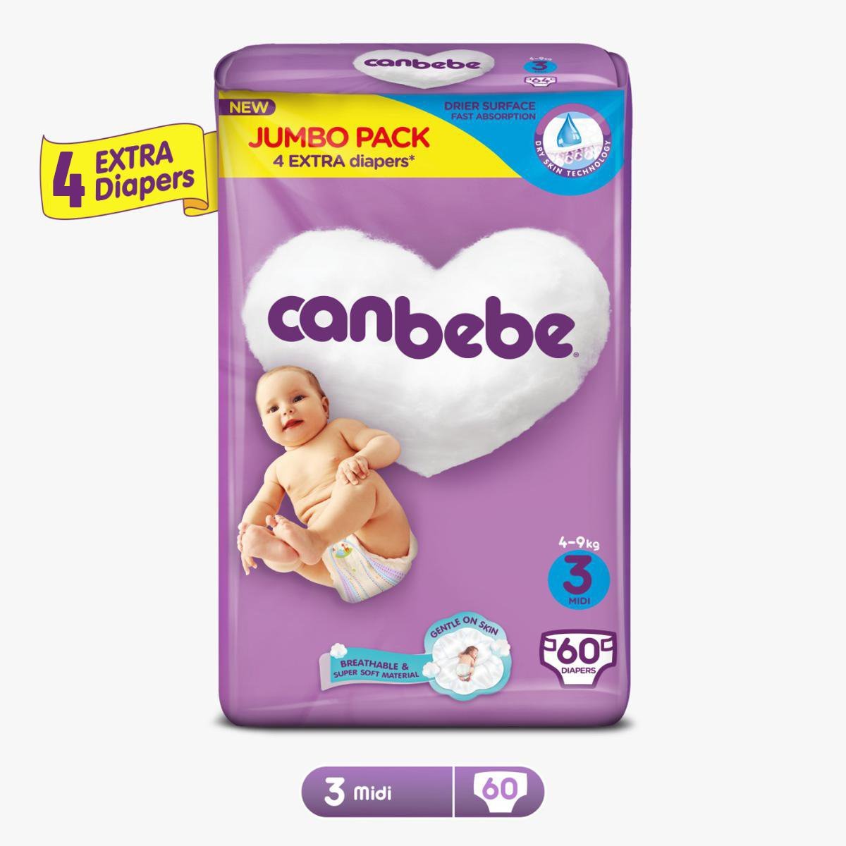 Canbebe Jumbo Midi (Size3,4-9kg, 60 Pcs)