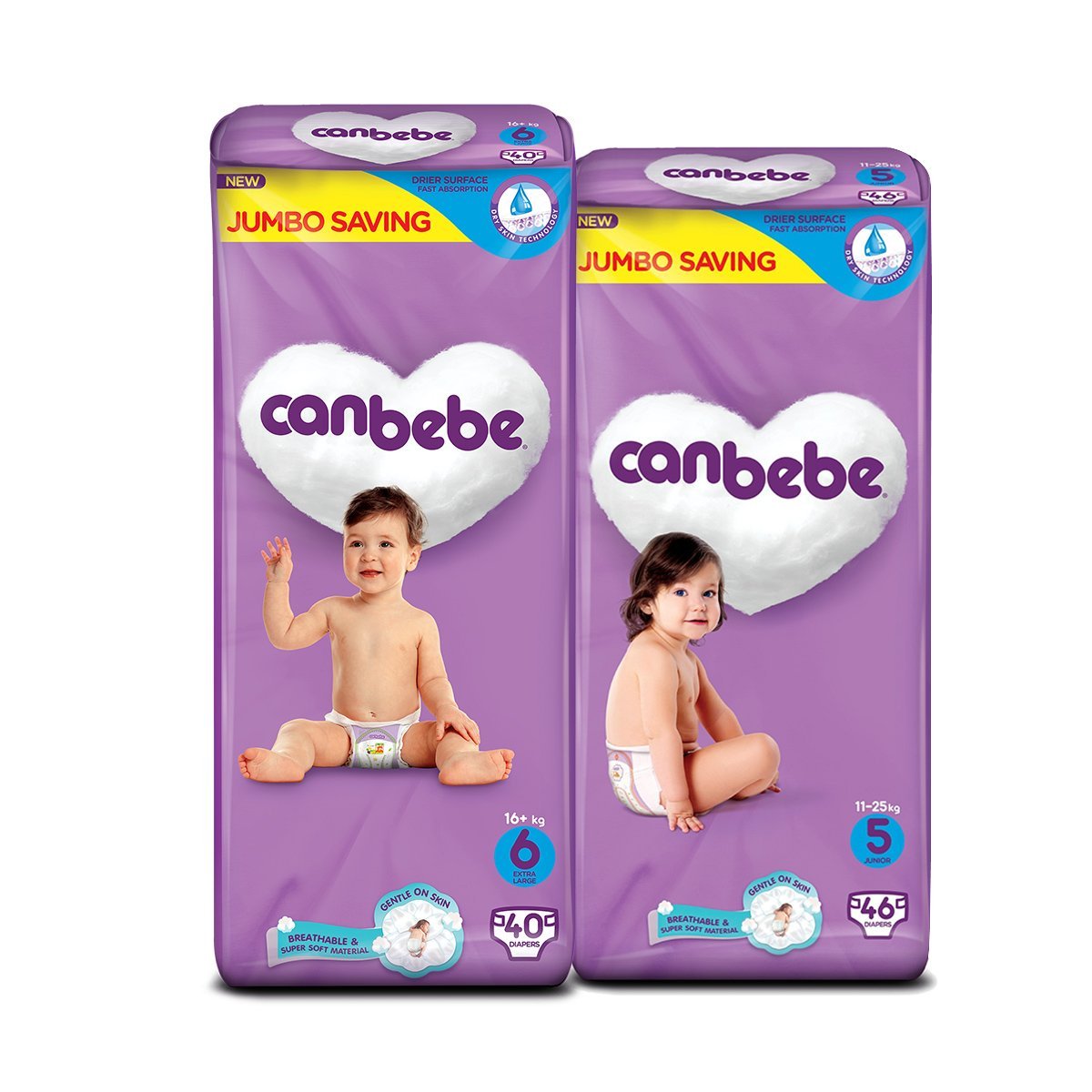 Canbebe Bundle Jumbo Junior Size 5 Pack Diapers (46 Pcs) With Jumbo X Large Size 6 Pack Diapers (40 Pcs)