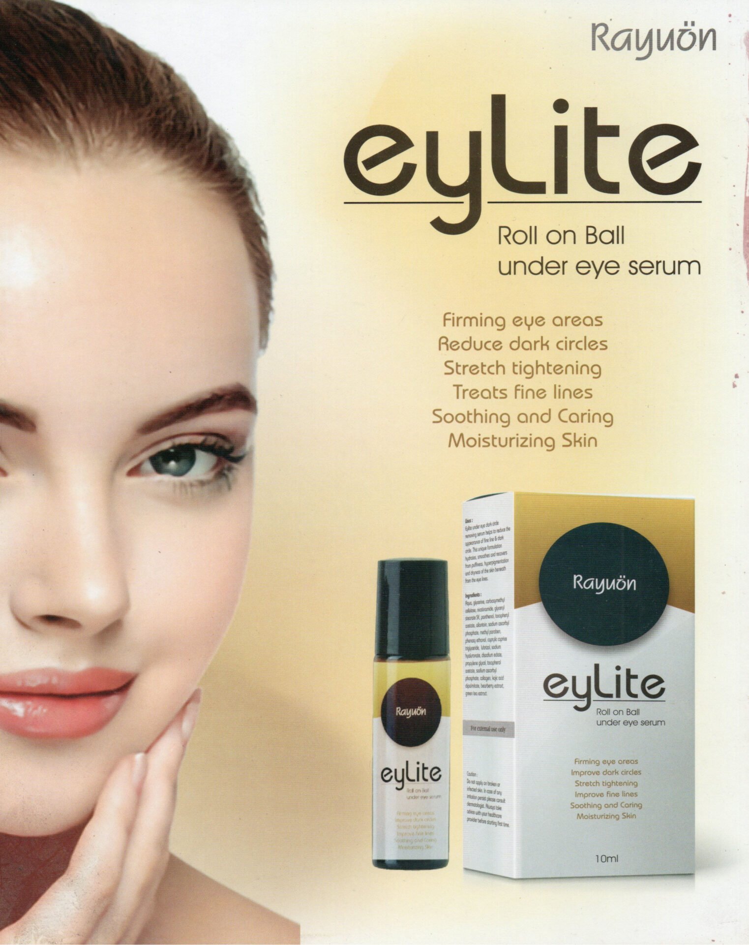 Rayuon Skincare Eylite Roll On Ball Under Eye Serum (10ml) For Reduce Dark Circles, Stretch Tighening, Fine Lines