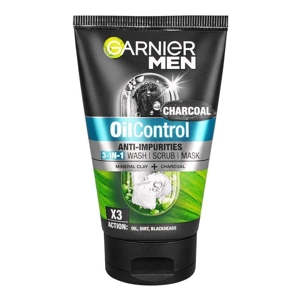 Garnier Skin Active Ultra Clean 3in1 Wash+Scrub+Mask With Charcoal, Paraben Free (100ml)