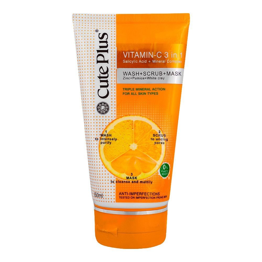 Cute Plus Vitamin-C 3in1 Wash+Scrub+Mask, Salicylic Acid + Mineral Complex (150ml)