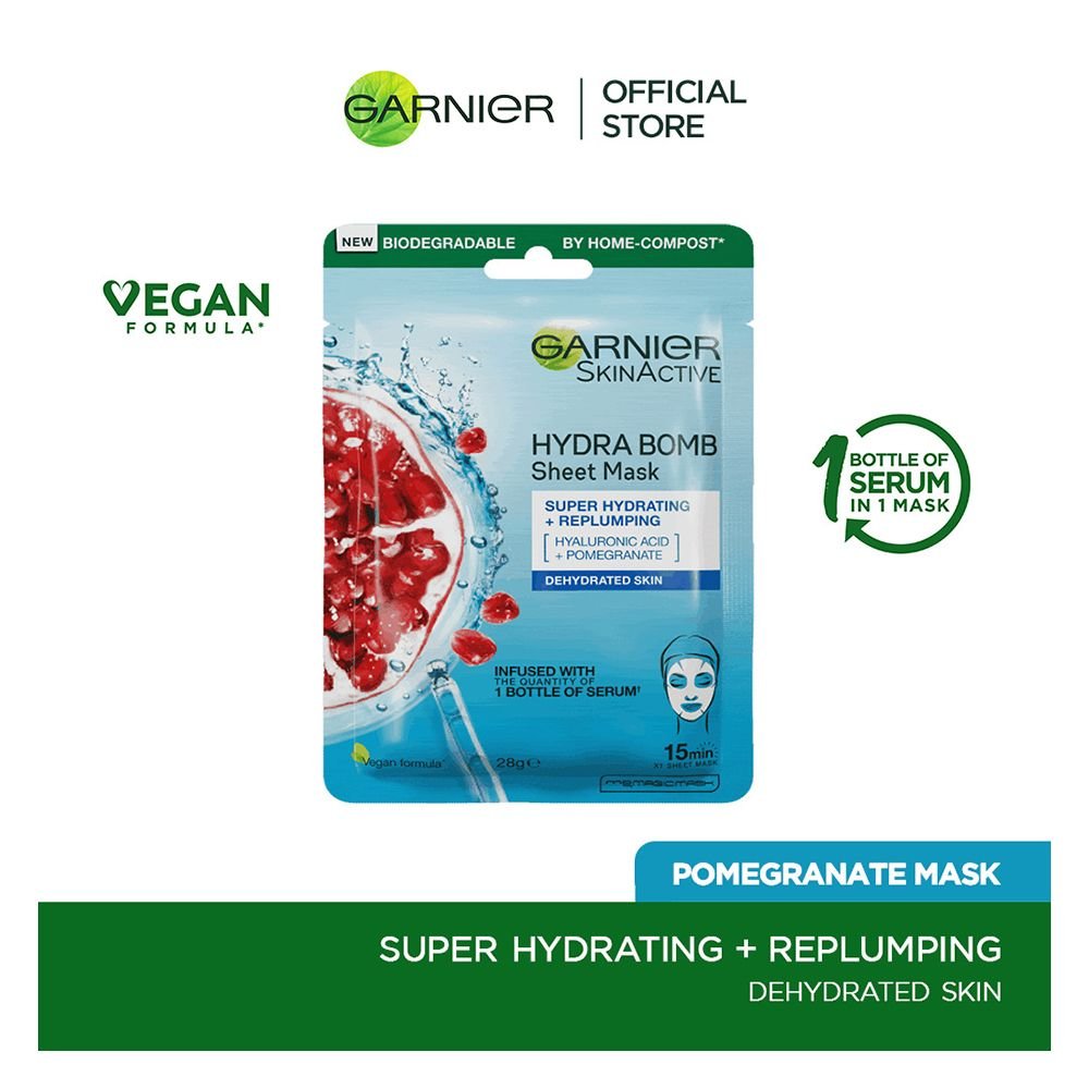 Garnier Skin Active Hydra Bomb Ultra Hydrating + Plumping Face Mask, Hyaluronic Acid + Pomegranate (28gm)