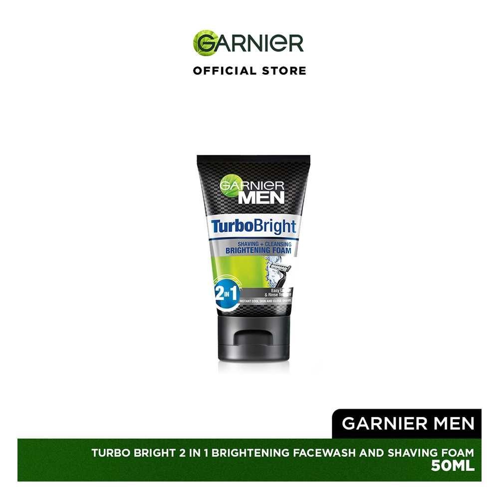 Garnier Turbo Bright Face Wash & Shaving Foam (50ml) Daily Grooming Solution For Mens Skin