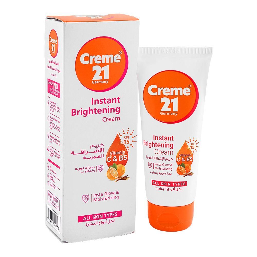 Creme 21 Instant Brightening Cream, Uv Protection, No Parabens & Bleach, For All Types Of Skin (50ml)