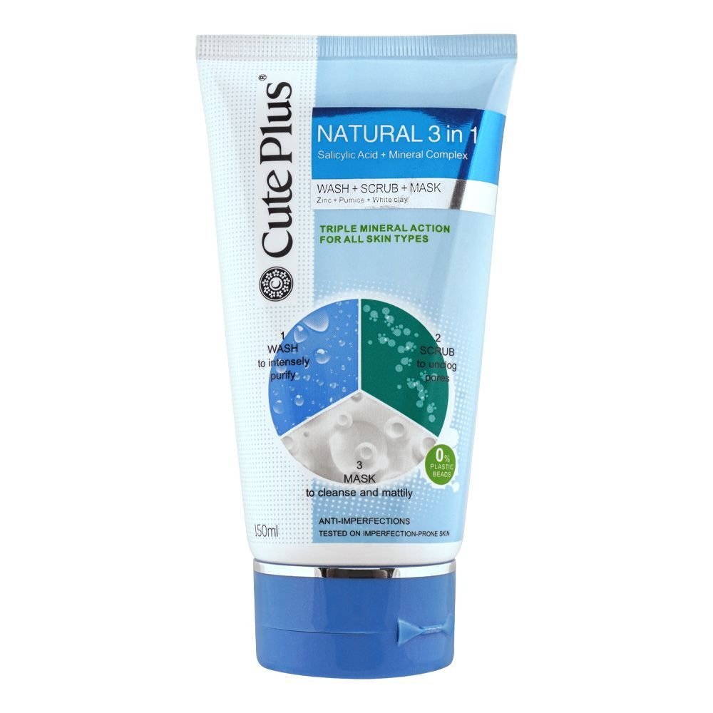 Cute Plus Natural 3in1 Wash + Scrub + Mask (150ml)