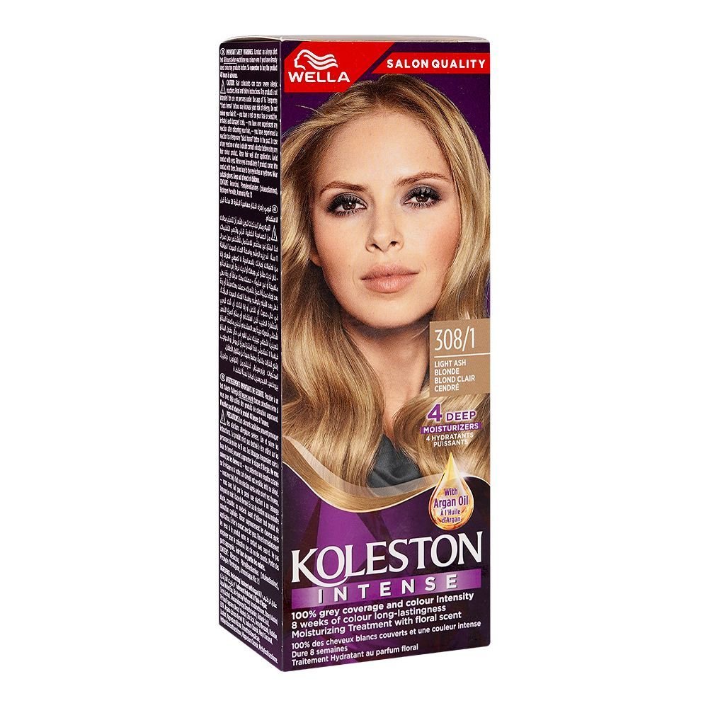 Wella Koleston Intense Hair Color Cream Phenylenediamines Hydrogen Peroxide Argan Oil 308/1 Light Ash Blonde