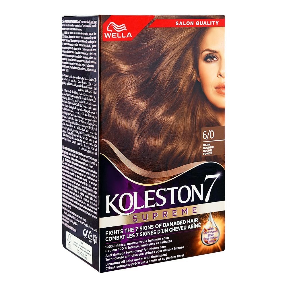 Wella Koleston 7 Supreme Hair Color Cream Kit Phenylenediamines Hydrogen Peroxide For Damaged Hair 6/0 Dark Blonde