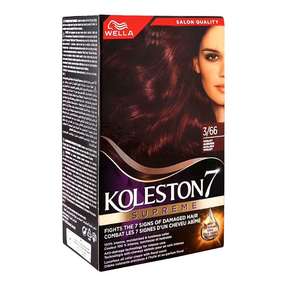 Wella Koleston 7 Supreme Hair Color Cream Kit Phenylenediamines Hydrogen Peroxide For Damaged Hair 3/66 Violet Auburn