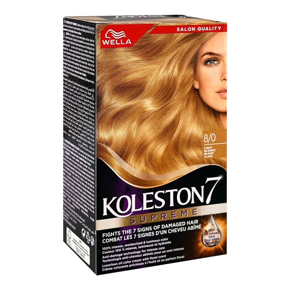 Wella Koleston 7 Supreme Hair Color Cream Kit Phenylenediamines Hydrogen Peroxide For Damaged Hair 8/0 Light Blonde