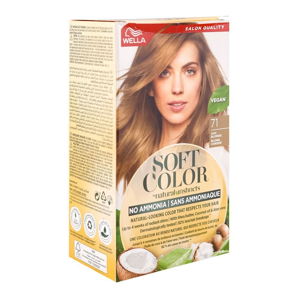 Wella Soft Color No Ammonia Hair Color Shea Butter + Coconut Oil + Aloe Vera Vegan 71 Ash Blonde