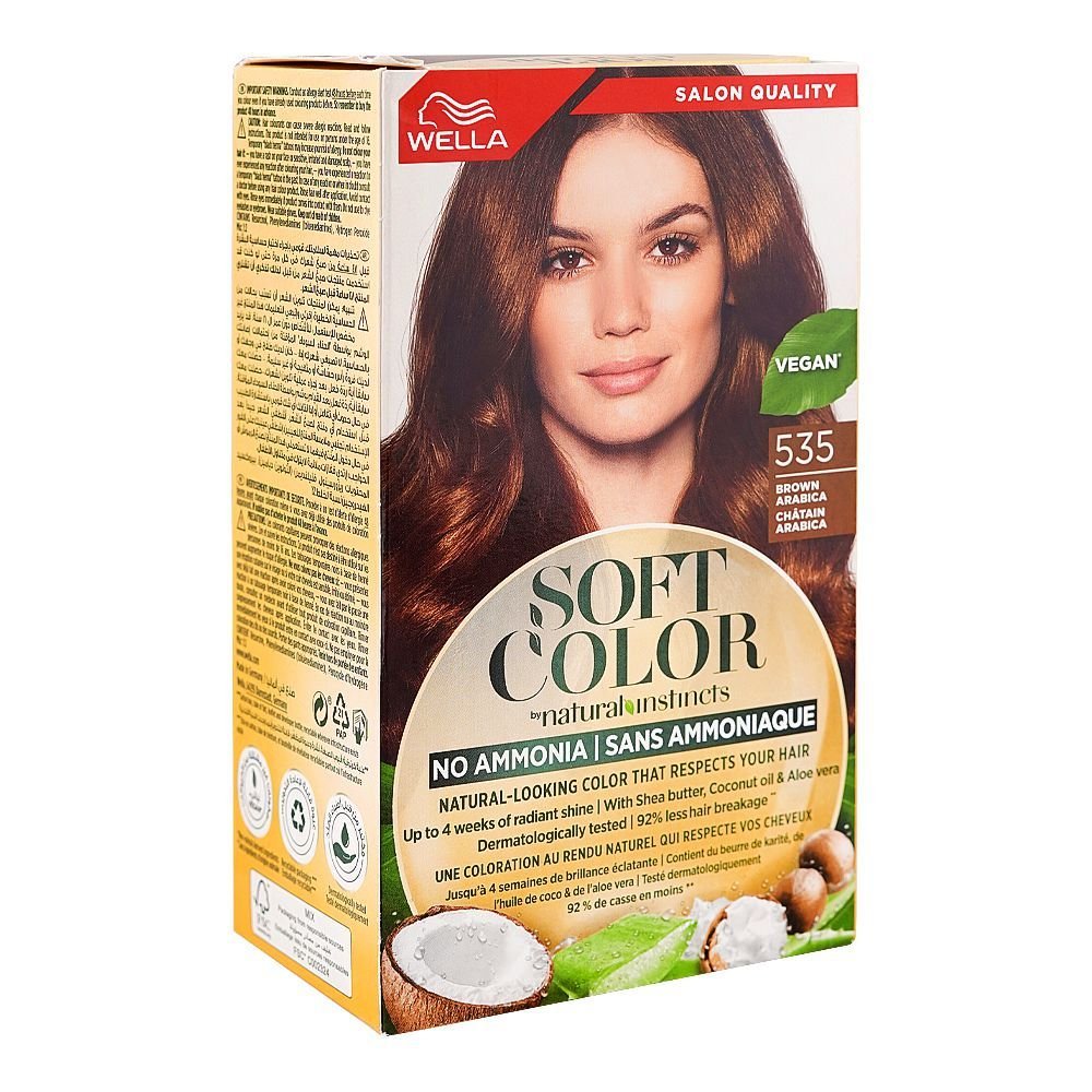 Wella Soft Color No Ammonia Hair Color, Shea Butter + Coconut Oil + Aloe Vera, Vegan 535 Brown Arabica