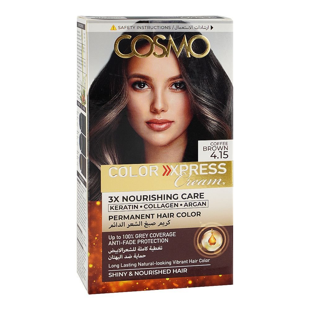 Cosmo Color Xpress 3x Nourishing Care Permanent Hair Color Hair Dye 4.15 Coffee Brown