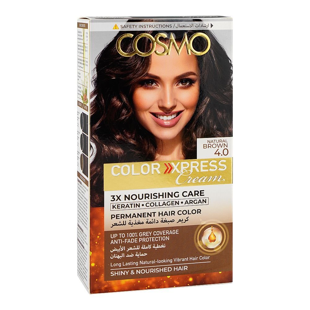 Cosmo Color Xpress 3x Nourishing Care Permanent Hair Color Hair Dye 4.0 Natural Brown