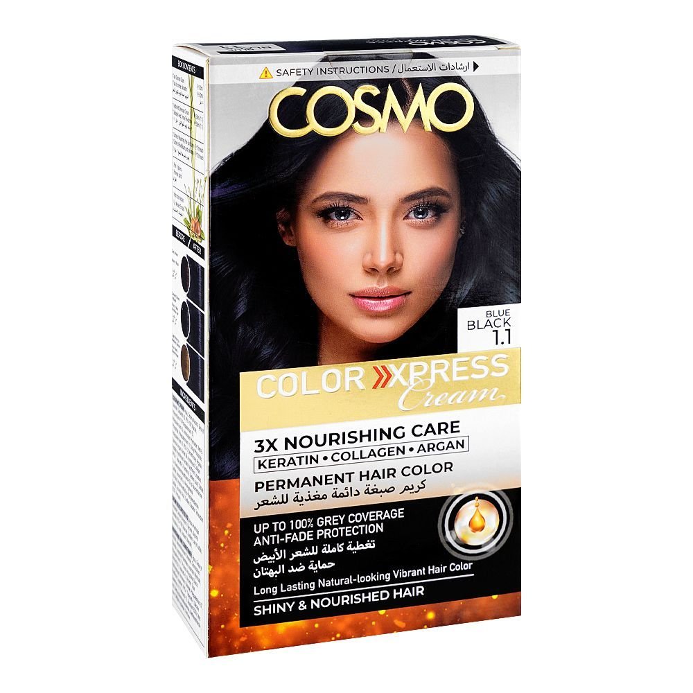 Cosmo Color Xpress 3x Nourishing Care Permanent Hair Color Hair Dye 1.1 Blue Black