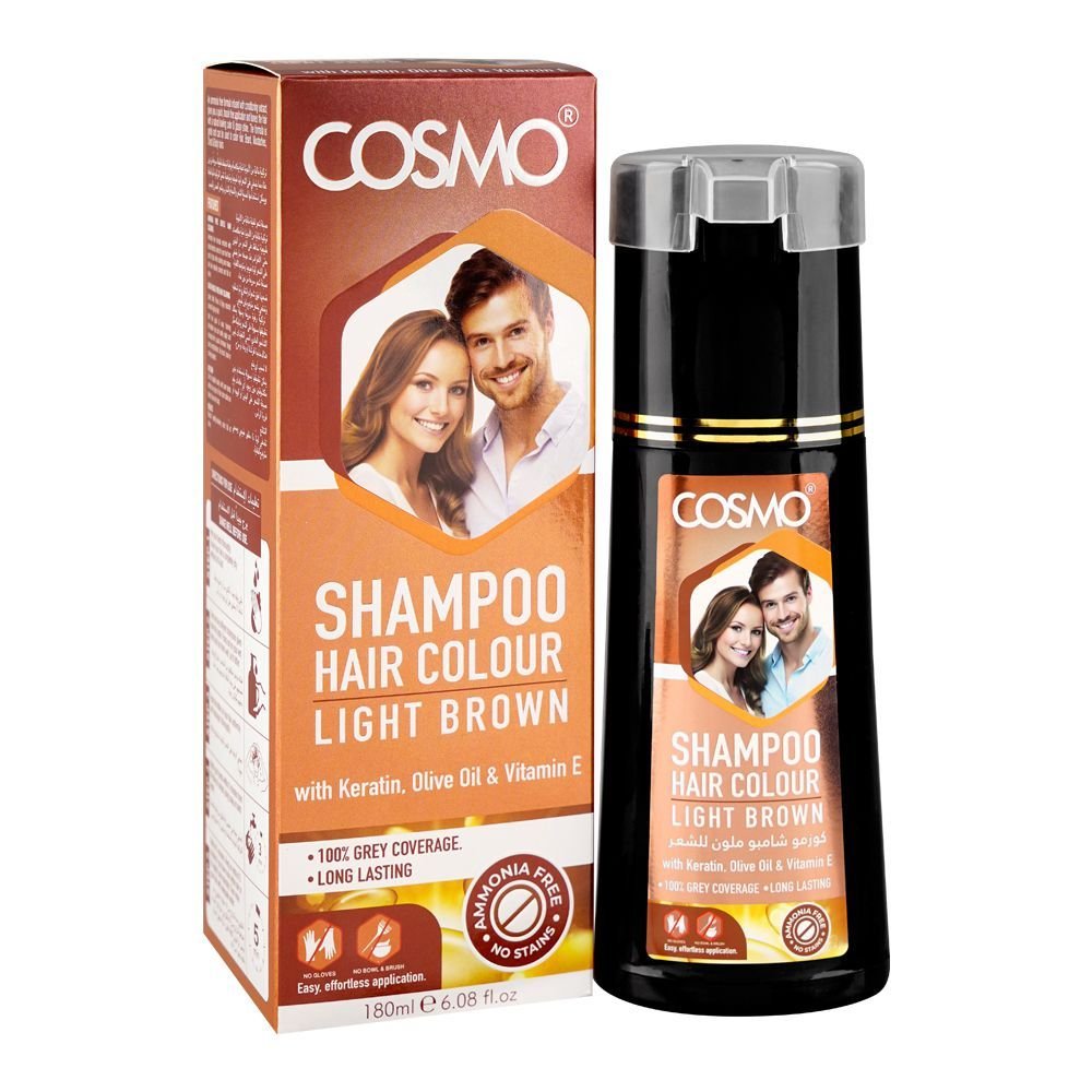 Cosmo Hair Color Shampoo, Ammonia Free, No Stains, Light Brown (180ml)