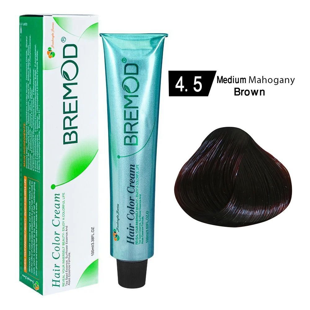 Bremod Hair Color Cream Salon Quality Hair Dye 4/5 Medium Mahogany Brown (100ml)