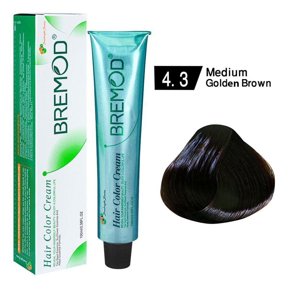 Bremod Hair Color Cream Salon Quality Hair Dye 4/3 Medium Golden Brown (100ml)