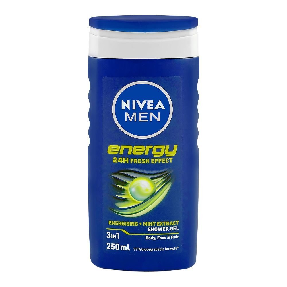 Nivea Men Energy 24h Fresh Effect 3-In-1 Shower Gel, For Body, Face & Hair (250ml)