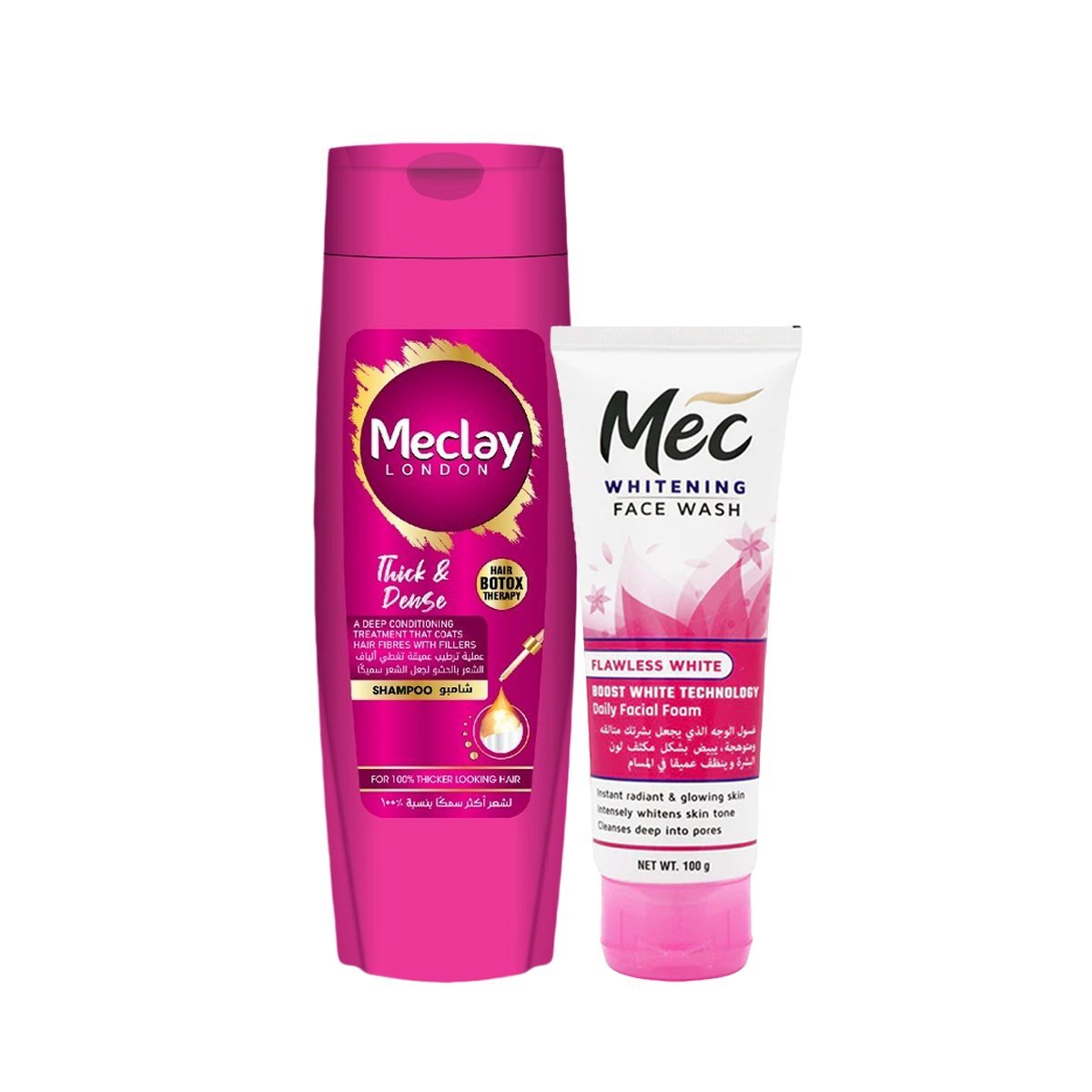 Mec Flawless White Face Wash 100gm With Meclay London Shampoo Thick & Dense (185ml)