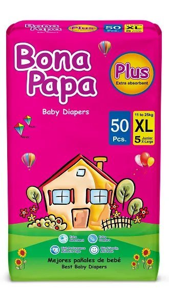 Bona Papa Plus Diapers | Plus Junior Pack Xl Size 5 | 50 Pcs | 11 To (25 Kg)
