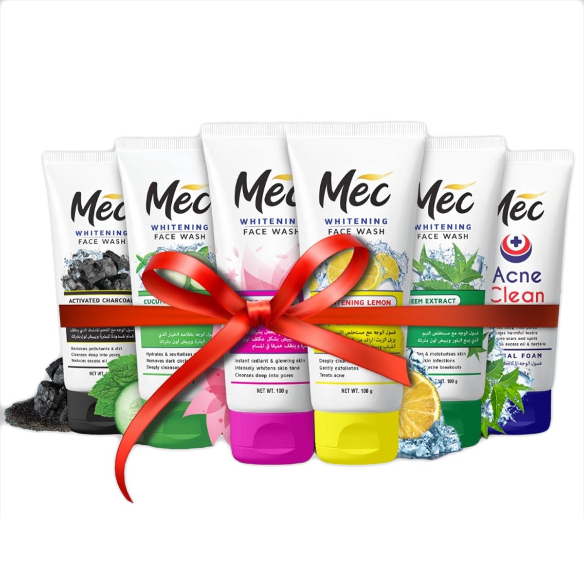Mec Whitening Activated Charcoal Cucumber Extract Flawless White Brightening Lemon Neem Extract & Acne Clean Face Wash (100gm) (Pack Of 6)