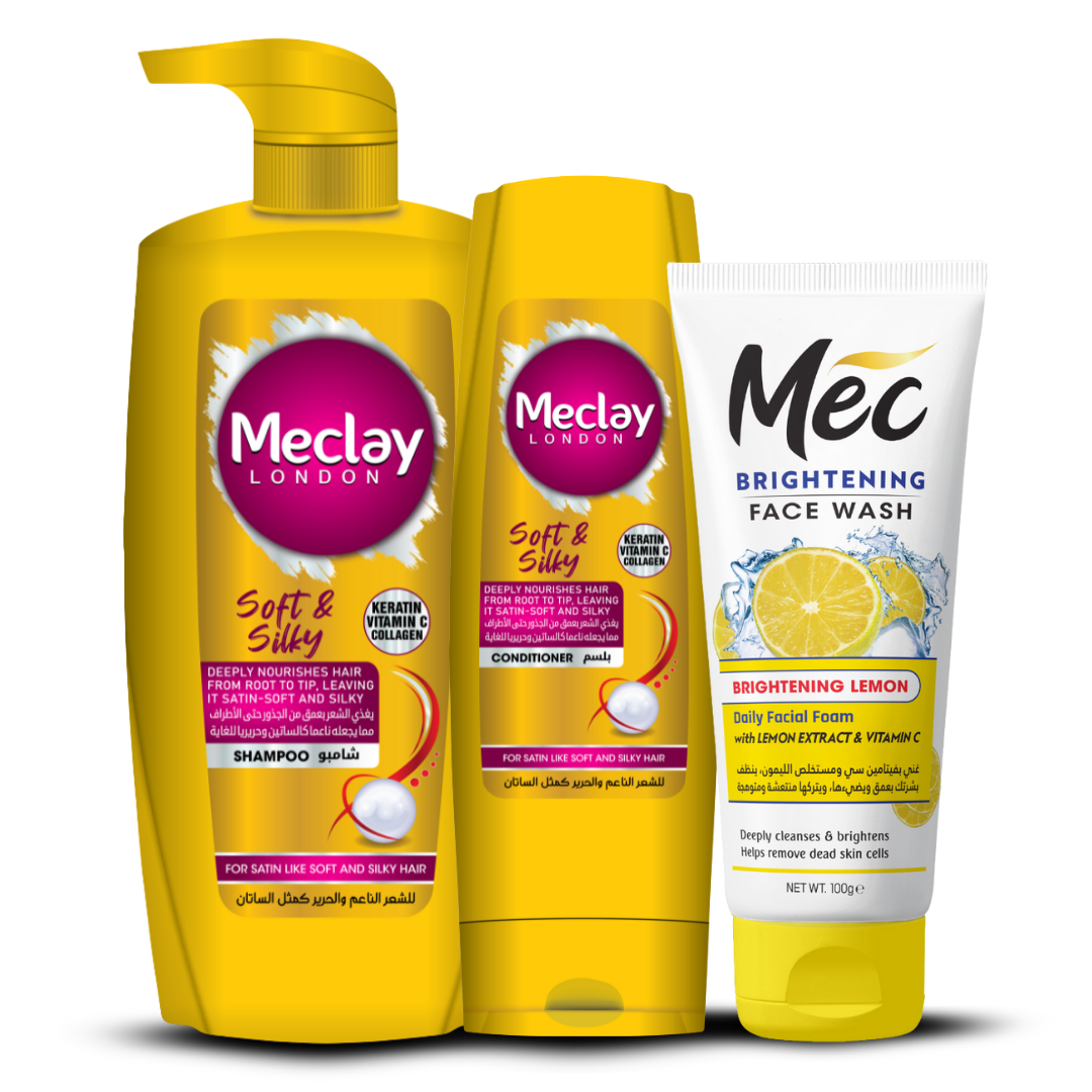 Meclay London Soft & Silky Shampoo (660ml) With Conditioner (180ml) + Mec Brightening Lemon Face Wash Pair Box (Save Rupees 250)