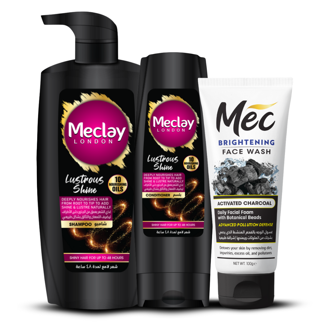 Meclay London Lustrous Shine Shampoo (660ml) With Conditioner (180ml) + Mec Activated Charcoal Face Wash Pair Box (Save Rupees 250)