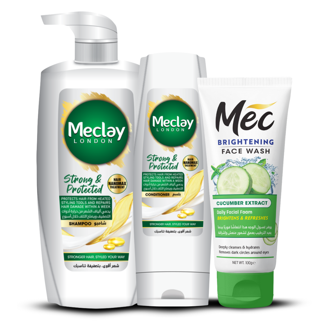 Meclay London Strong & Healthy Shampoo (660ml) With Conditioner (180ml) + Mec Cucumber Extract Face Wash Pair Box (Save Rupees 250)